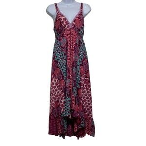 Urban Nomad Sundress Women Size L/XL Floral Boho Hi Low Hem Empire Waist Midi